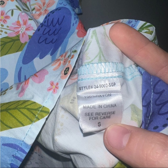 Sincerely Ours Womens Ruffled‎ Blouse Small Peacock Blue Print - Picture 5 of 6